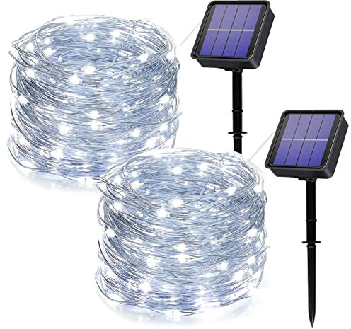 owwasd [2 Stück] Solar Lichterkette Aussen, 2x14M 120 LED Solar LED Lichterkette Außen, lichterkette außen für Balkon,Bäume,Terrasse,Hochzeit,Party,Garten (Weiß)