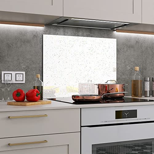 BELOFAY 6mm Tempered Glass Sparkle Splashback for Kitchen, Toughened Glass Heat Resistant Splashbacks for Cookers (70X90, White Sparkles)