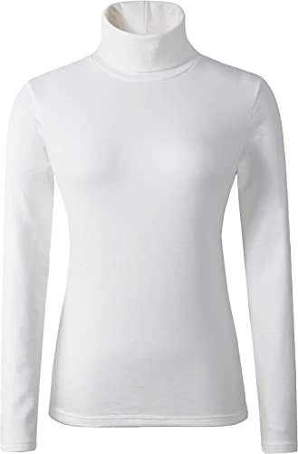 Ladies Polo Roll Neck Tops Long Sleeve Turtle Neck Plain Jumpers for Women Top T Shirts UK Plus Size 8 to 26. White