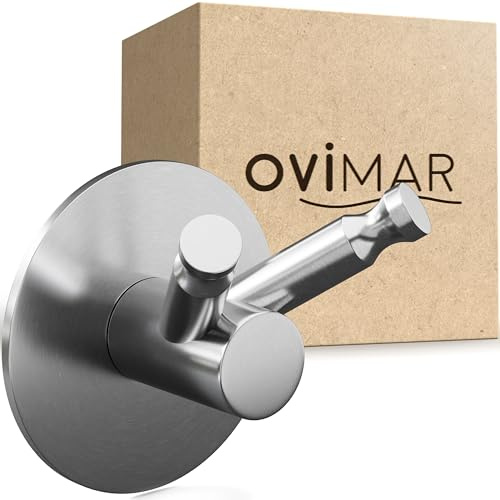 ovimar Multifunktionshaken Hjelm | ohne Bohren | Edelstahl | silber | für das Badzimmer als Handtuchhalter | Haken auch als Geschirrtuchhalter oder Jackenhalter zum Kleben nutzbar