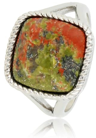 My Bendel Siegelring Silber mit Unakite-Edelstein- Stylischer Ringe für Damen mit echtem Edelstein - Bleibt schön und Verfärbt nicht - Stapeln Ringe - mit Luxuriösen Geschenkverpackung