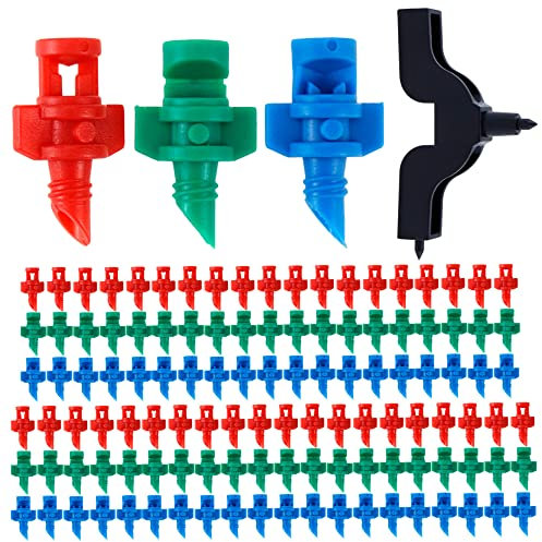Coshar 120 mini aspersores de 90/180/360 grados, boquilla de nebulización, aspersor en miniatura, accesorios para sistema de riego de césped, con herramienta de perforación