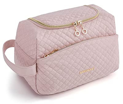 BAGSMART Kulturtasche Damen, Elegante Geräumige Make-up, Damen Kulturbeutel Kosmetiktasche Reise, Reisetasche für Kulturzubehör, Rosa
