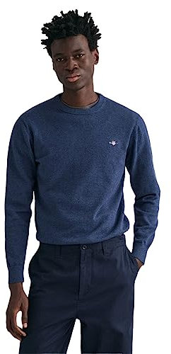 Gant Herren Classic Cotton C-Neck Pullover, Dark Jeansblue Melange, XL