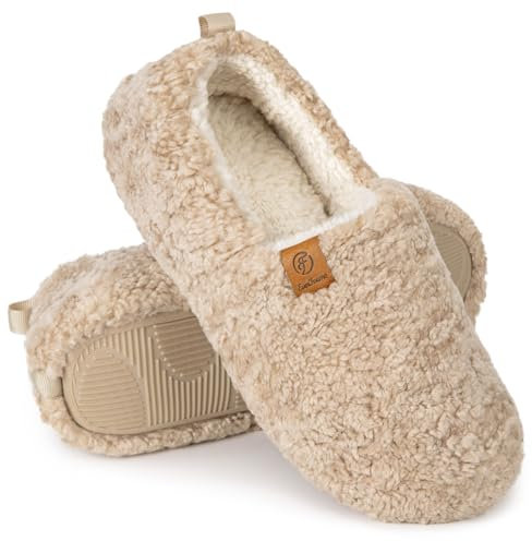 EverFoams Damen Warme Hausschuhe Kunstwolle Memory Foam Geschlossen Pantoffeln, Khaki,40/41 EU