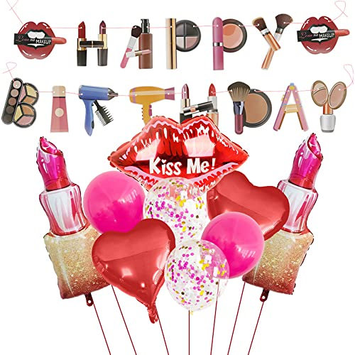 YGCHEN Palloncini Rossetto Palloncino Foil Labbra Rosse Palloncino Cuore Compleanno Trucco Happy Birthday Banner Confetti Palloncini in Lattice Matrimonio San Valentino Make Up Feste Decorazioni