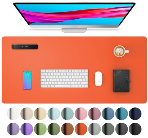 Leather Desk Pad Protector,Mouse Pad,Office Desk Mat, Non-Slip PU Leather Desk Blotter,Laptop Desk Pad,Waterproof Desk Writing Pad for Office and Home (80cmx40cm,Hermes Orange)
