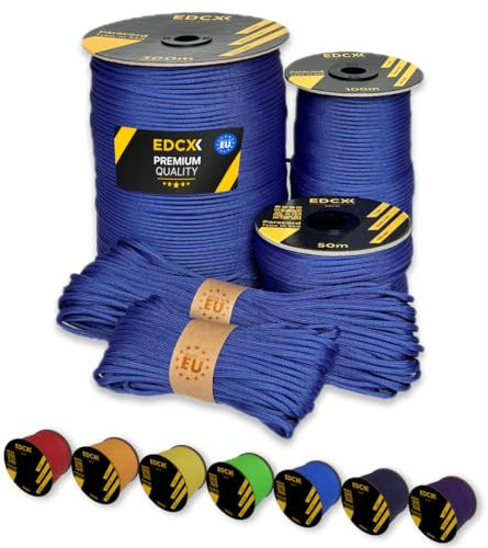 EdcX Paracord 4mm, 35+ Solid Colors (10m, 15m, 30m, 50m, 100m, 300m) | Ideal for Crafting, DIY, Camping, Survival, Outdoor | 100% Nylon Rope 4mm | Tactical Cord 550 Type III (Royal Blue, 30 m)