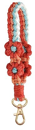 Poagoep Makramee Schlüsselanhänger Lanyards für Schlüssel Handgemachte Armband Schlüsselanhänger Blume Schlüsselanhänger Schlüsselanhänger Autoschlüssel Schlüsselanhänger für Frauen, Rot/Ausflug,