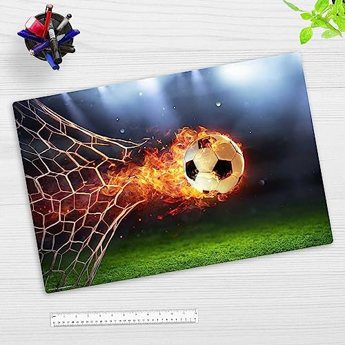 Schreibtischunterlage abwischbar für Kinder – Flammender Fußball mit Feuerschweif – 60 x 40 cm – aus hochwertigem Vinyl - Made in Germany