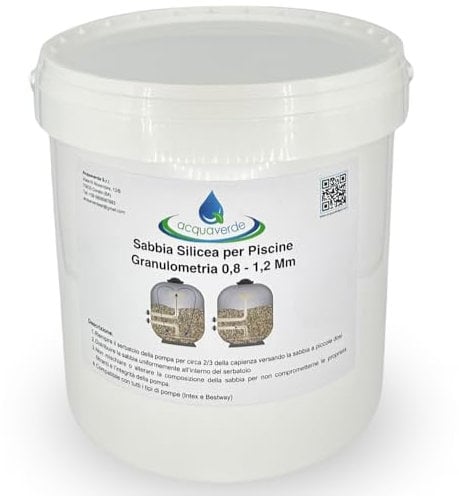 acquaverde | Sabbia Silicea Filtrante - Pratico Secchio da 10 kg, Silica Granulometria 0,8-1,2 mm, Compatibile con Pompa Filtro di Piscine Intex e Bestway
