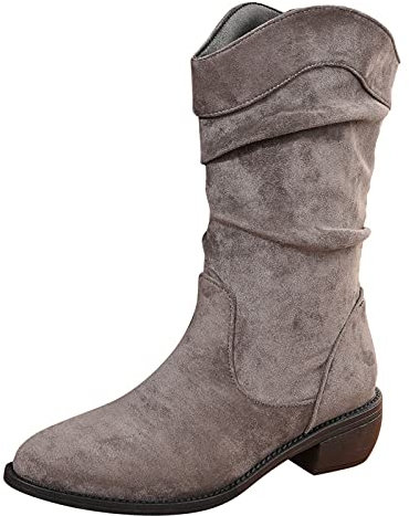 Pitashe - Stivaletti da donna in pelle, con lacci alti al ginocchio, a metà calf Boot Chelsea Boots Autunno Inverno Stivali da neve da donna Chunkyrayan, Ta003 Grey, 40(EU 39)