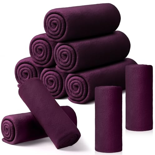 Buryeah 10 Pcs Fleece Blanket Bulk Soft Warm Fleece Blankets Cozy Lightweight Throw Blankets Plush Pet Throw Blanket for Home Bed Sofa Office Wedding Gifts Travel(50 X 60,Purple)