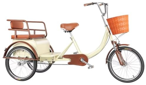 LSQXSS Tandem-Dreirad mit Beifahrersitz hinten, Cruiser-Dreirad mit Stoßdämpfer-Vordergabel, Outdoor-Rollerfahrrad für ältere Erwachsene, 20-Zoll-Dreiräder mit empfindlicher Bremse