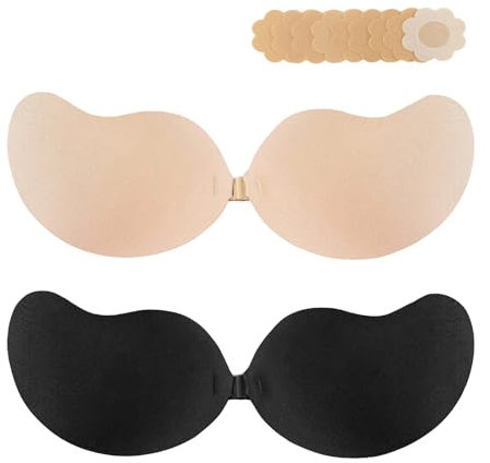 Soutien-gorge super collant invisible push-up auto-adhésif dos nu réutilisable, Noir + beige., D