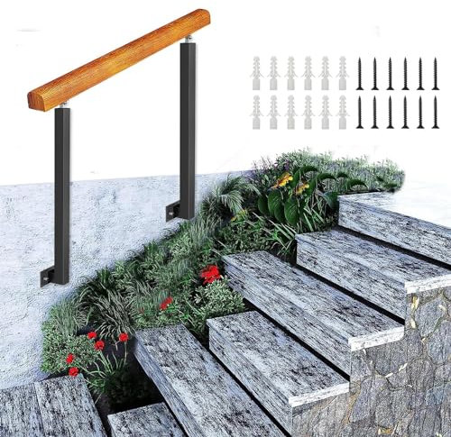 YCOVSFP Rampe D'escalier Murale Latérale for Escalier Extérieur, Rampe De Transition for Marches en Bois À 2 Ou 3 Marches, Kit De Support De Sécurité (Color : Height 85cm, Size : 100cm/40inch)