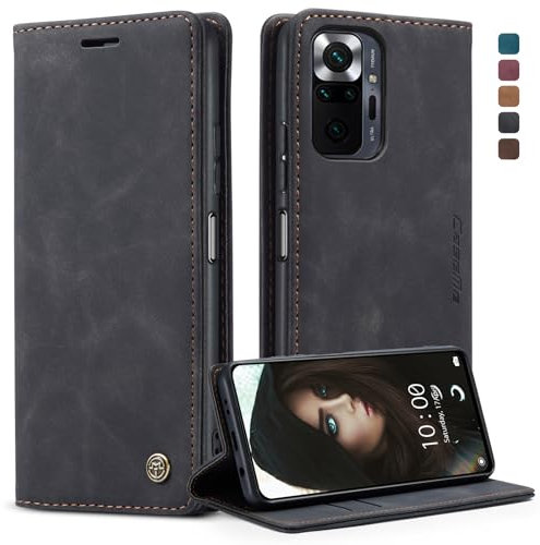 Handyhülle für Xiaomi Redmi Note 10 Pro Hülle, Klapphülle Premium Lederhülle Klappbar Flip Case Tasche Magnet Kartenfach Standfunktion Klapphülle Schutzhülle für Redmi Note 10 Pro Max, Schwarz