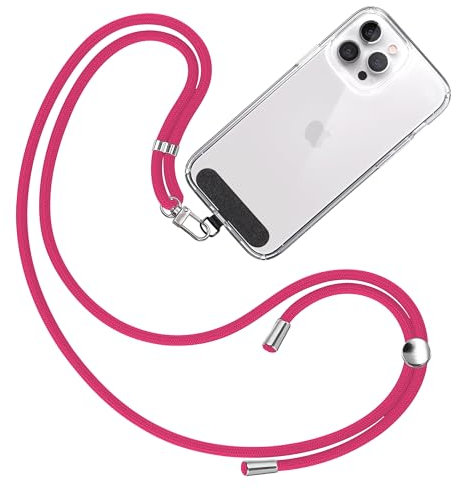 TBOC Cordon Telephone Portable [Fuchsia] avec Patch de Fixation en Tissu [Noir] Chaine Telephone Portable Ajustable et Résistant Compatible Toutes les Marques de Téléphones Mode Homme et Femme