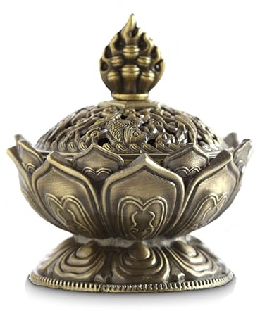 Brûleur d'encens Charbon 8 x 7 cm Bronze, Mini Brûleur d'encens Lotus Bronze