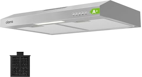 CIARRA AWS6903D 60cm Visor Cooker Hood A+ Energy Efficient Wall Mounted Undercabinet Range Hood Silver, 220m³/h Quiet Extractor Fan with Top Venting