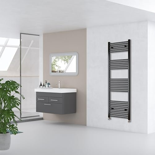 Acezanble 1800x400 Straight Central Heating Towel Rail Bathroom Heated Rad Radiator Black