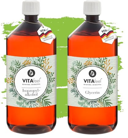 Glycerin 1000 ml + Isopropanol 1000 ml - 99,5% reines pflanzliches Glyzerin | 99,9% Isopropylalkohol - Hochprozentiger IPA Entfetter