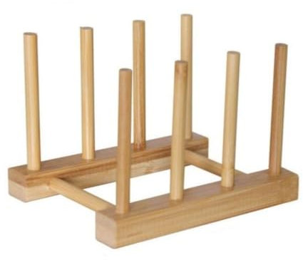 KOMUNJ Bamboo Dish Drainer Plate Holder Lid Holder Bamboo Dish Rack for Storage Platform Holder, SGPHOU185