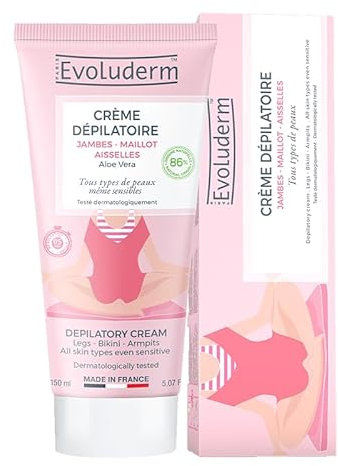 EVOLUDERM – Crème Dépilatoire Jambes - Maillot - Aisselles – 150 ml – 86% d’Origine Naturelle – Végan – Fabrication Française