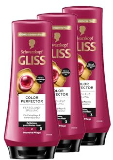 Gliss Spülung Colour Perfector (3x 200 ml), Conditioner mit Hyaluron-Komplex & Cranberry-Extrakt für gesträhntes & gefärbtes Haar bietet Farbschutz und strahlenden Farbglanz