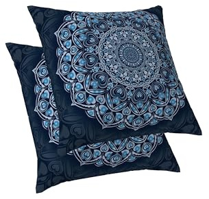 ggaimwf Mandala-Kissenbezüge Blume Mandala Arabeske Kissenbezug Ethno Boho-Stil Kissenbezüge Blau Ästhetisch Polsterkissen für Sofa Bett Dekorative Kissen 50x50cm Sätze 2