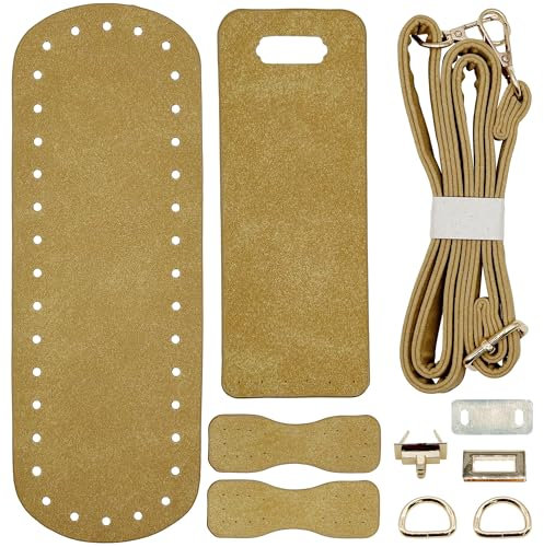 JMZLLRX DIY PU Ledertasche Strickset, Taschenboden zum Häkeln Einlegeboden mit Löchern Karabinerhaken Verschlüsse für Handtasche, Khaki