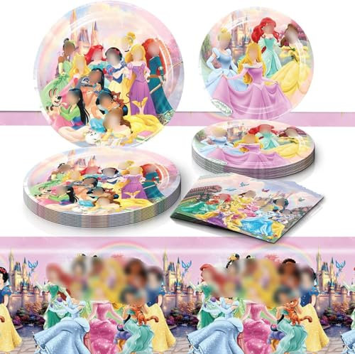 Prinzessin Partyset Kindergeburtstag, Geburtstag Geschirr Kit Rosa, Geburtstags Geschirr, Kindergeburtstag Deko Geschirr, Party Set für 10 Personen