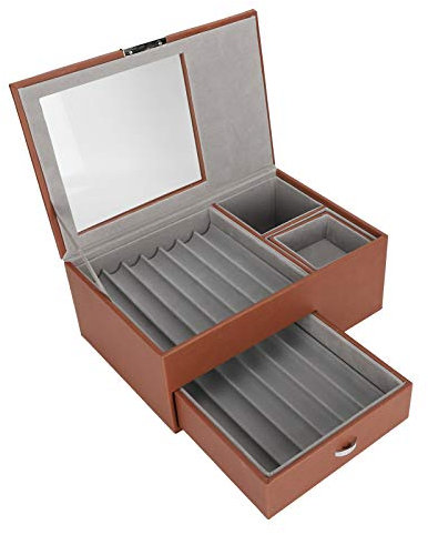 AILOOCEDI PU Leather Fountain Pen Case, Double Layer Fountain Pen Storage Case, Pen Collection Organizer Box with Large Capacity for Store Pens Stationery Ink (Brown)