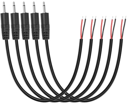 YAODHAOOD Replacement 2.5mm Male Plug to Bare Wire Open End TS 2 Pole Stereo 1/8 2.5mm Plug Jack Pigtail Audio Cable for Headphone Microphone Cable Repair (5PCS) (2.5mm TS Male 2 Pole)