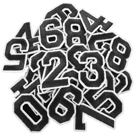40 Pieces Iron on Numbers Patches 0-9 Applique Decorate Embroidered Patches Black Number Patches for Clothes, Dress, Hat, Socks, Jeans, DIY Accessories, 1.5 Inch