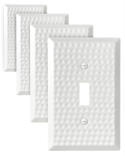 ZILLSEA 4-Pack Light Switch Cover Plate, Single Toggle Wall Plate, Hammered Pure White Metal Switch Plate Cover, 3.15''*4.88'', Midsize