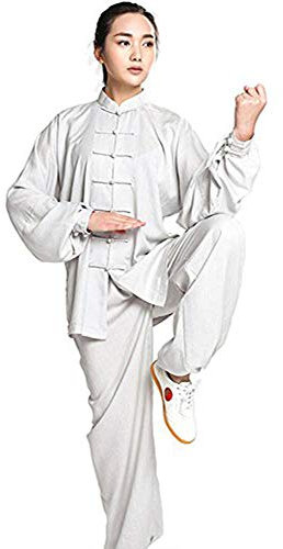 Kampfsportbekleidung Unisex Damen Leinen Kung Fu Tai Chi Uniform Kampfsportbekleidung,Weiß,S