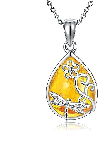 URONE Libelle Kette 925 Sterling Silber Bernstein Libelle Anhänger Halskette Miraculous Libelle Schmuck Geschenke für Damen