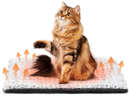 Papettly Self Heating Cat Bed - 60 x 46 CM Self Warming Cat Heated Pad, 3CM Thickened Double Side Electric-Free Thermal Pet Heated Cat Blanket Indoor Outdoor, Machine Washable Pet Mat for Kitten Puppy