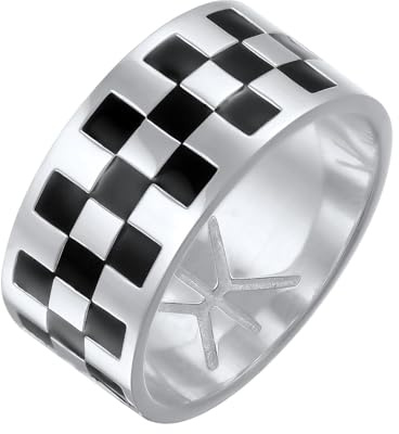 Kuzzoi Herren Silber Ring mit Schachbrettmuster 925 Silber Breiter