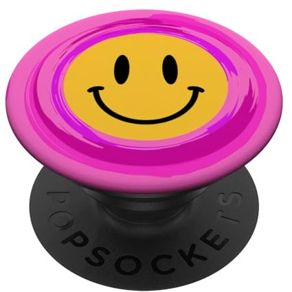 Preppy Yellow & Pink Happy Smiling Face PopSockets Adhesive PopGrip