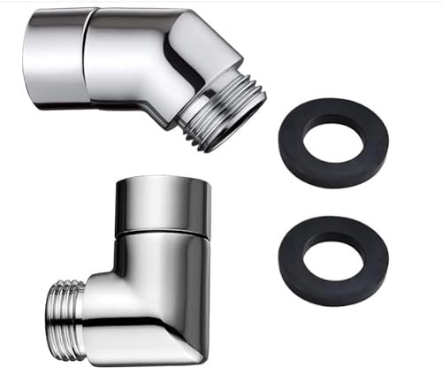 2 Stück Handbrause Adapter 90Grad + 135Grad, Duschschlauch Anschluss Adapter mit Unterlegscheiben, GelenkstüCk Duschkopf 1/2 Zoll, Winkelstück für Handbrause Beweglich Duscharmanschluss (Silber)