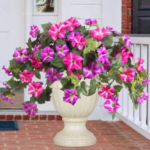 ZOKBOM 2 Bundles Artificial Flowers Outdoor Faux Flowers, UV Resistant Fake Flowers, No Fade Artificial Flower, Fake Plants for Outdoor and Indoor, Faux Flower for Decoration,Fake Petunia (Rose red)