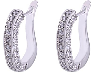Lirzxin Damen Creolen Weißgold 585, Ohrringe Damen U Form mit Rund Moissanit Hochzeit Ohrringe für Braut Weißgold