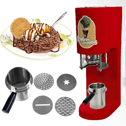 Spaghetti-Eispresse, 4 Austauschbare Formen, Platzsparend, One-Touch-Start, Leicht Zu Reinigen, Softeismaschine Für Geschäfte Und Gastronomie, Rot, Gelb, Weiß,Red