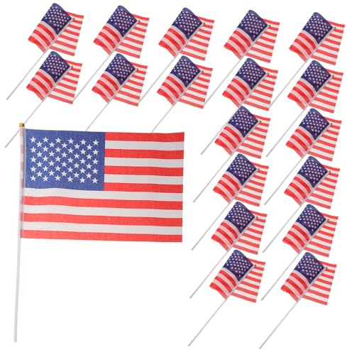 WEKADRIN 20 Pièces Drapeaux Américains à Main Petit Drapeau Usa pour Memorial Day et Veterans Day Décoration Patriotique et Colorée