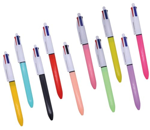 Jecdfs 10 Stylos Bille Rétractables Multicolores 4 en 1 – Stylos d’Écriture Confortables en Noir, Bleu, Rouge et Vert – Fournitures Scolaires et Bureau, Cadeaux Amusants pour Enfants et Étudiants