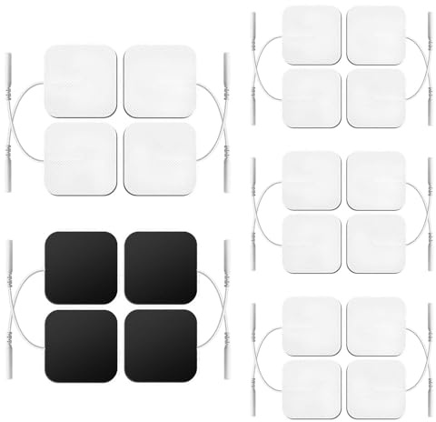 20 Elektroden Pads TENS EMS 5x5 cm Selbstklebend & Wiederverwendbar Elektroden Tens Gerät Kompatibel mit Allzweckgeräten Wie Compex,Beurer, 2mm Steckanschluss