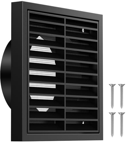 Hon&Guan Rejillas de Ventilación Rectangular 100 mm con Mosquitera, ABS Exterior Rejilla Aire Acondicionado Conductos Cubierta de Ventilación para Extractor de Baño, Cocina, Campana Extractora, Negro