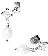 Purelei Elegante Perlenohrringe – viereckiger Zirkonia-Stecker mit schimmernder Perle | Edelstahl & 14K/18K Vergoldung | Luxuriöser Look für Alltag & besondere Anlässe